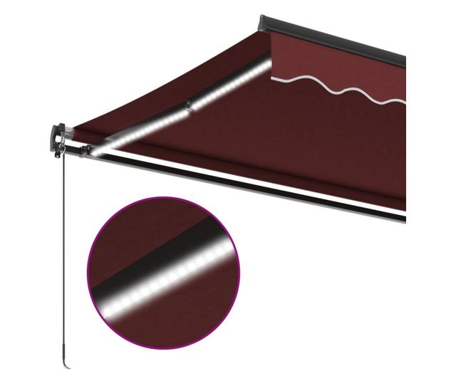 Ръчно прибираща се тента с LED, бордо, 400x350 см