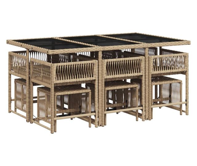 Градински комплект с възглавници, 11 части, бежов полиратан