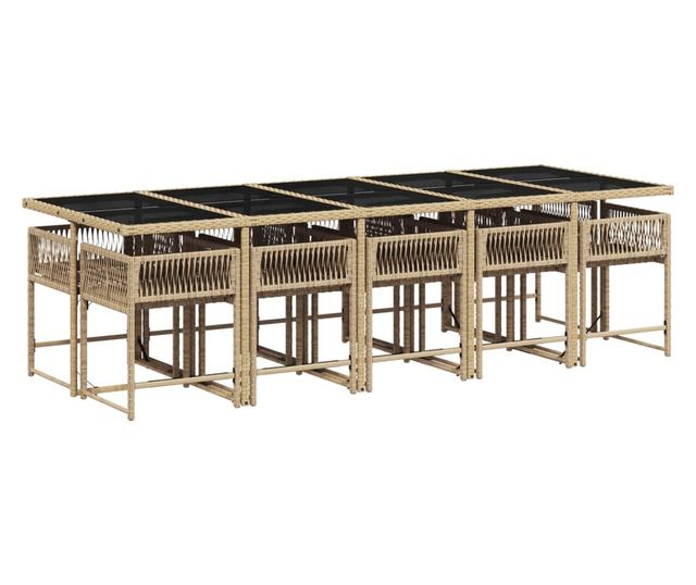 Градински комплект с възглавници, 11 части, бежов полиратан