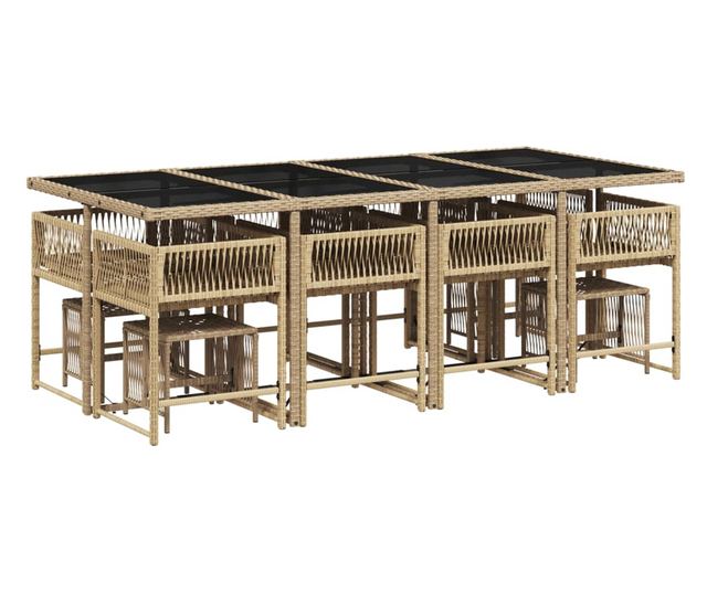 Градински комплект с възглавници, 13 части, бежов полиратан