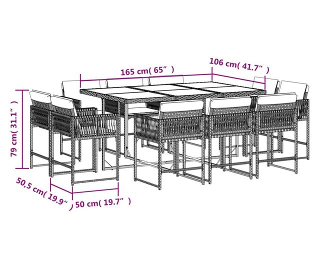 Градински комплект с възглавници 11 части кафяв полиратан