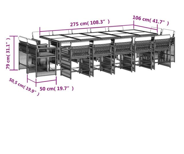 Градински комплект с възглавници 15 части кафяв полиратан