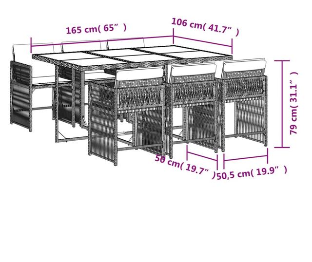 Градински трапезен комплект 7 части с възглавници сив полиратан