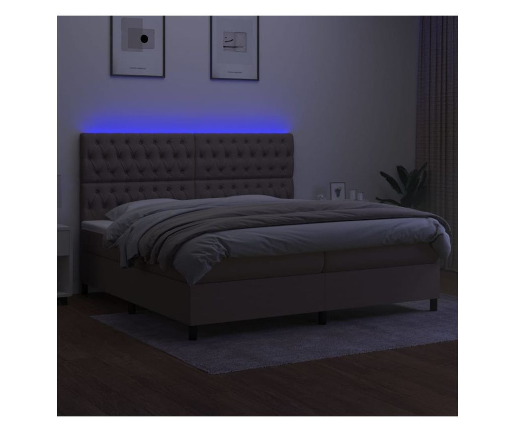 Κρεβάτι με ελατήρια, στρώμα και LED, ταμπά γκρι, 200x200 εκ., ύφασμα - 4