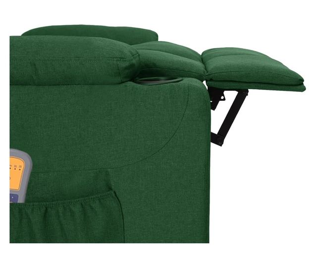 Електрически реклайнер масажен стол, тъмнозелен, плат