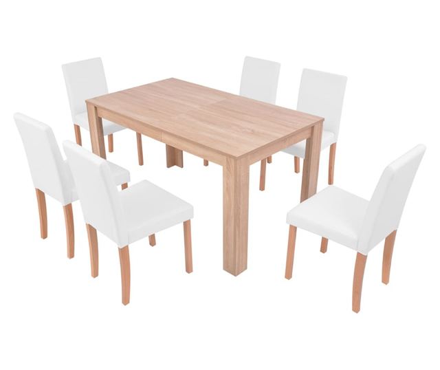 Σετ Τραπεζαρίας 7 Τεμαχίων, Απομίμηση Δέρματος, Δρυς, Κρεμ