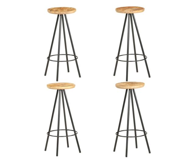 Barski stoli, 4 kosi, neobdelan mangov les