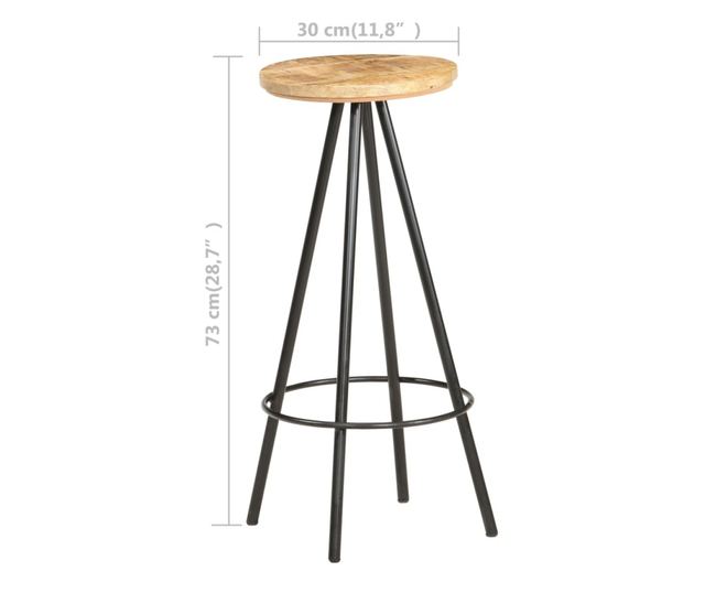 Barski stoli, 4 kosi, neobdelan mangov les