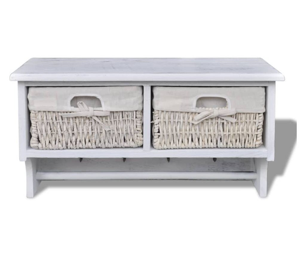 Raft de perete, alb, 60 x 23,5 x 33 cm, lemn de paulownia - 2
