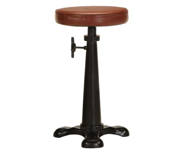 Barski stoli, 2 kosa, rjavi, pravo usnje in lito železo