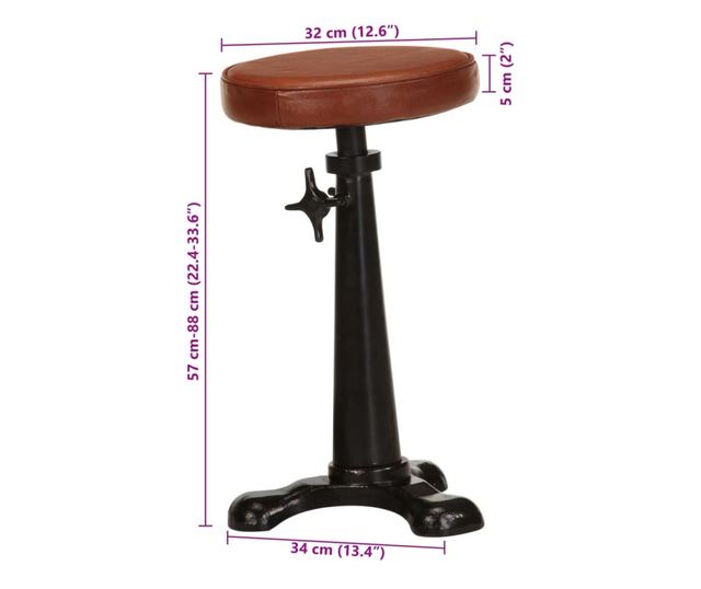 Barski stoli, 2 kosa, rjavi, pravo usnje in lito železo