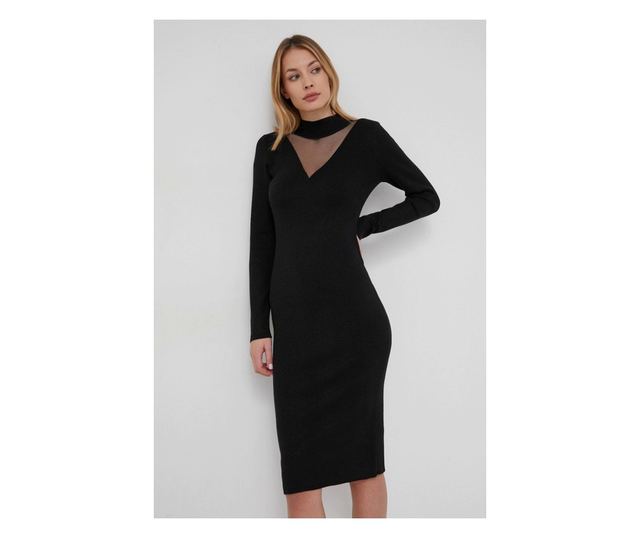 Rochie midi tricotata Guess cu segment transparent Negru M INTL
