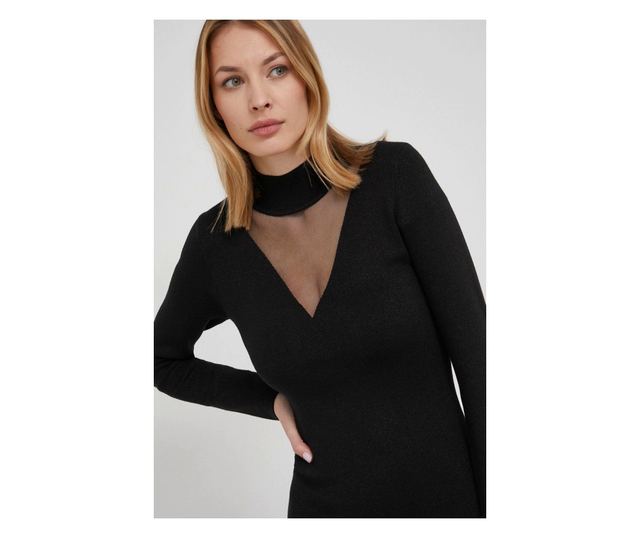 Rochie midi tricotata Guess cu segment transparent Negru M INTL