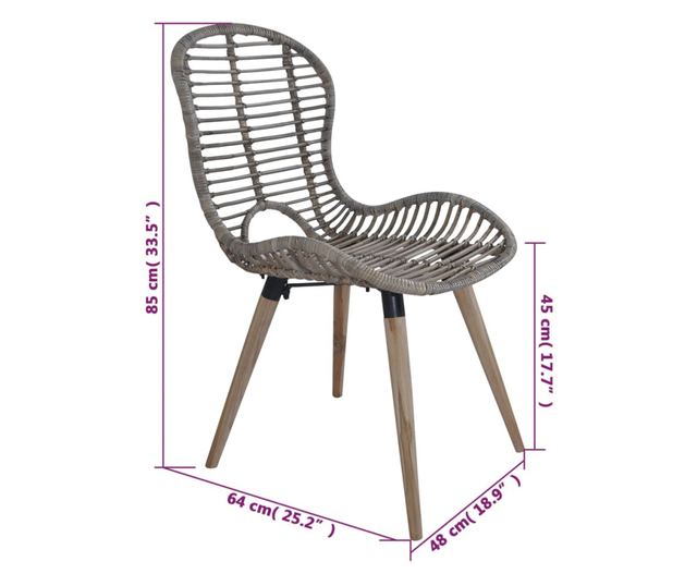 Kuhinjski stoli, 4 kosi, rjavi, naravni ratan