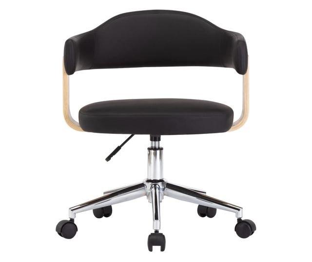 Črn vrtljiv kuhinjski stol iz ukrivljenega lesa in umetnega usnja