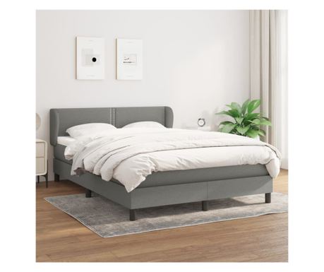 Krevet s oprugama i madracem, tamno siva, 140x190 cm, tekstil