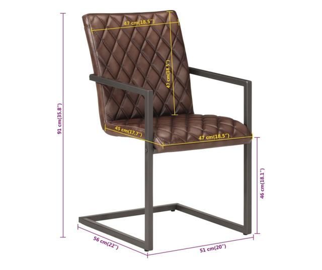 Konzolni kuhinjski stoli, 2 kosa, rjavi, pravo usnje