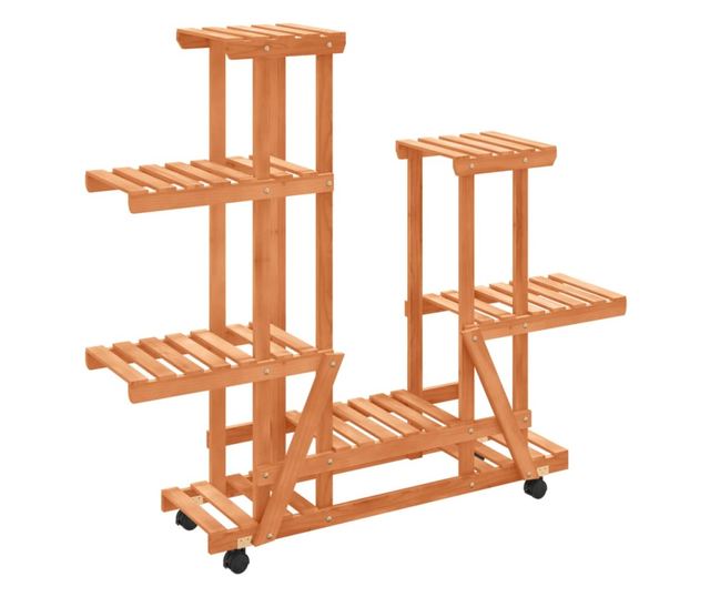 Поставка за цветя на колелца, 95x25x101 см, масивна дървесина от смърч