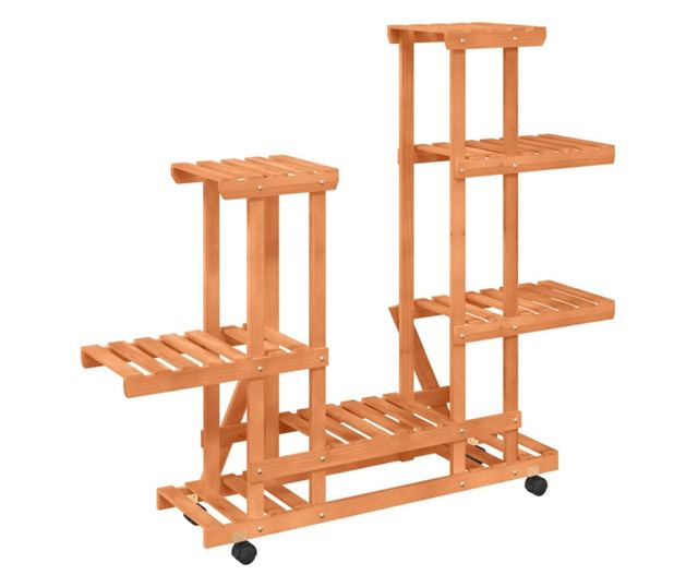 Поставка за цветя на колелца, 95x25x101 см, масивна дървесина от смърч