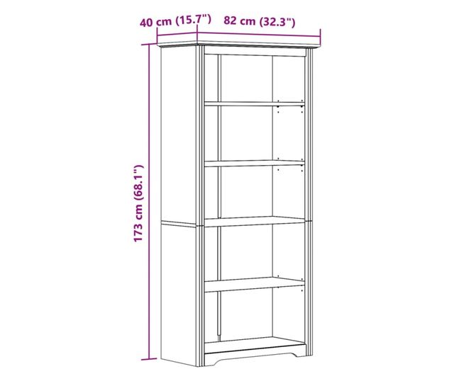 BODO knyvespolc, fehr, 80x38x180 cm, tmr fenyfa, 5 polc