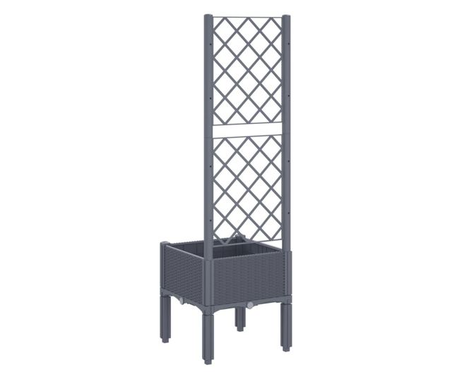 szürke PP rácsos kerti ültetőláda 40 x 40 x 142 cm