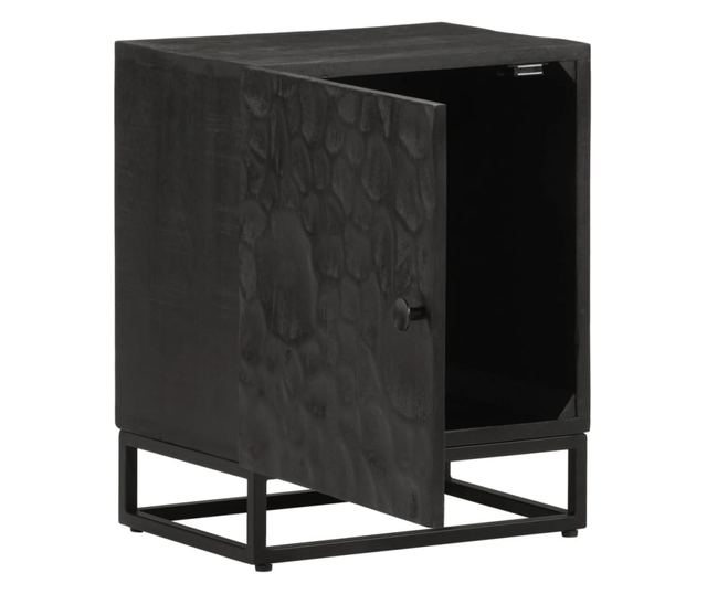 fekete tömör mangófa és vas éjjeliszekrény 40 x 30 x 50 cm