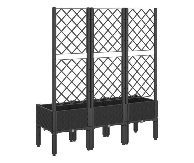 fekete polipropilén rácsos kerti ültetőláda 120 x 40 x 142 cm