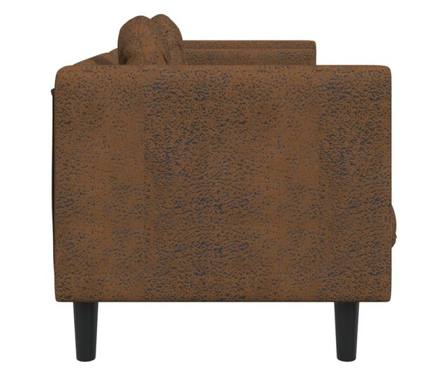 3 személyes barna művelúr kanapé párnával