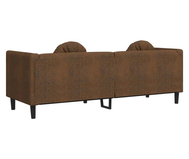 3 személyes barna művelúr kanapé párnával