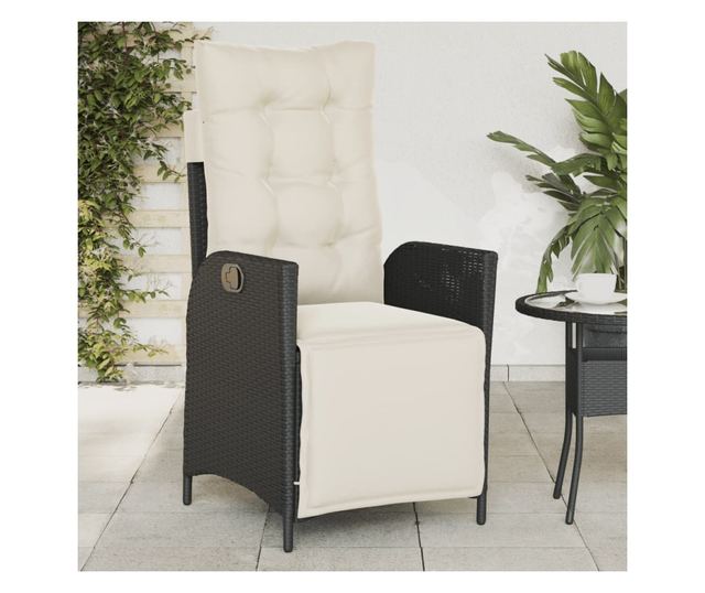 2 db fekete polyrattan dönthető kerti szék lábtartóval