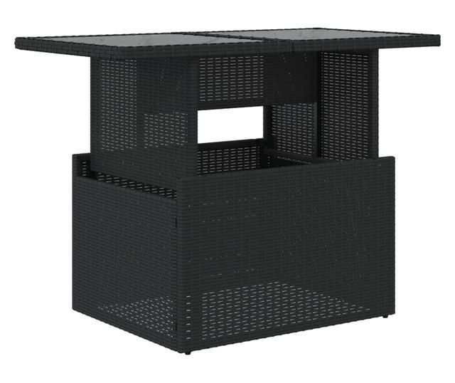 fekete polyrattan üveglapos kerti asztal 100 x 55 x 73 cm