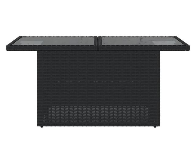 fekete polyrattan üveglapos kerti asztal 100 x 55 x 73 cm