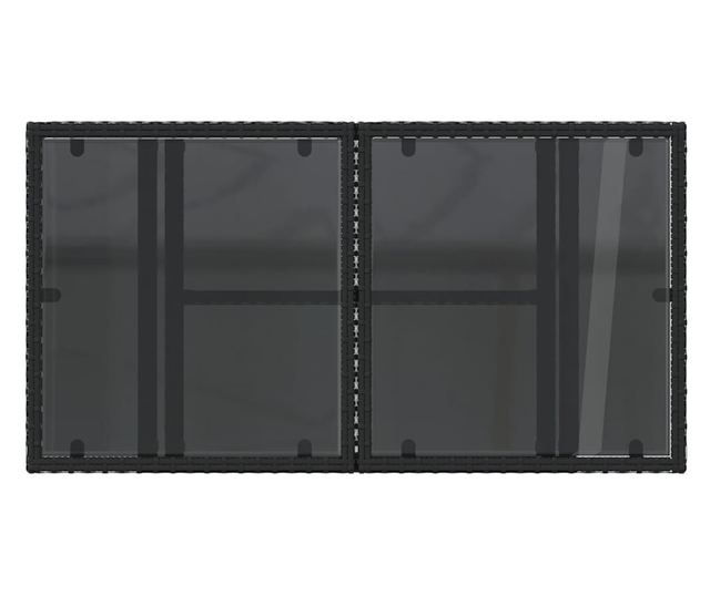 fekete polyrattan üveglapos kerti asztal 100 x 55 x 73 cm