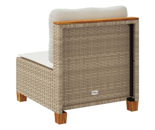 bézs polyrattan karfa nélküli kerti kanapé párnával