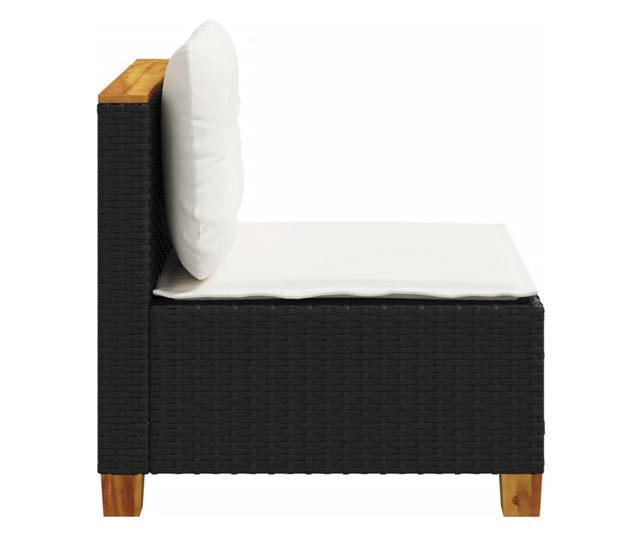 fekete polyrattan karfa nélküli kerti kanapé párnával