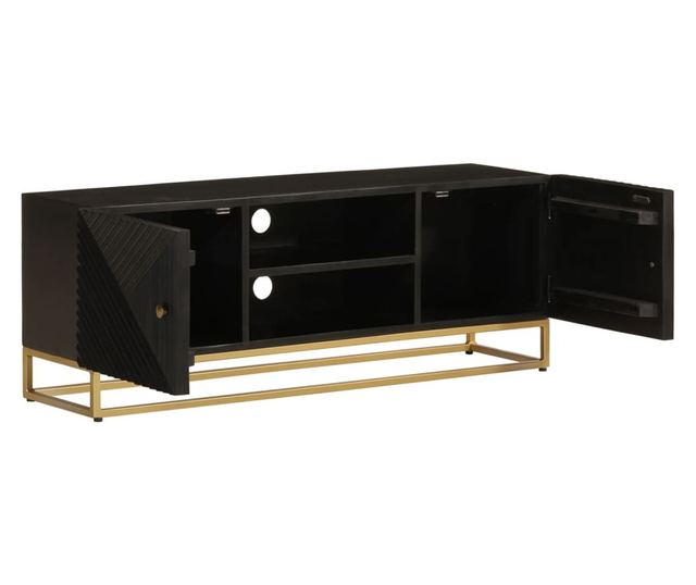 fekete tömör mangófa és vas TV-szekrény 110 x 30 x 40 cm