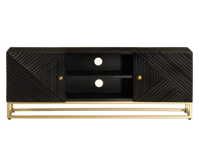 fekete tömör mangófa és vas TV-szekrény 110 x 30 x 40 cm