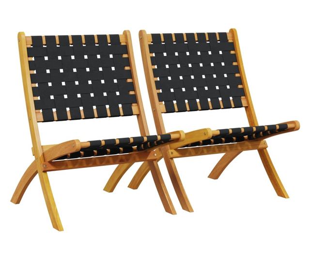 2 db fekete tömör akácfa és szövet összecsukható kerti szék