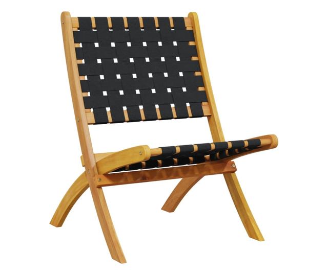 2 db fekete tömör akácfa és szövet összecsukható kerti szék