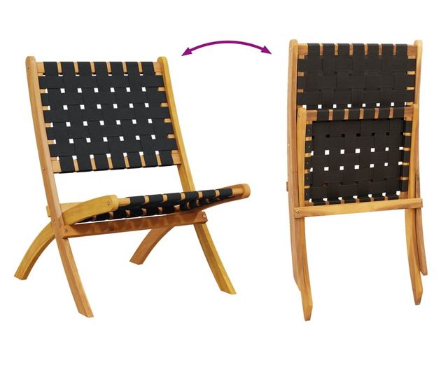 2 db fekete tömör akácfa és szövet összecsukható kerti szék