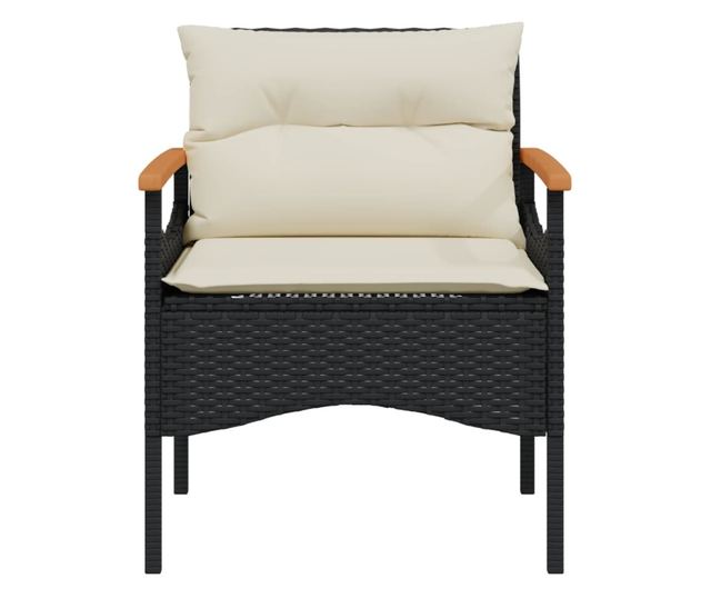 3 részes fekete polyrattan kerti ülőgarnitúra párnával