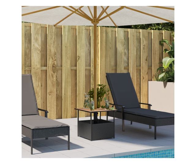 fekete polyrattan kerti asztal napernyőlyukkal 55x55x46,5 cm