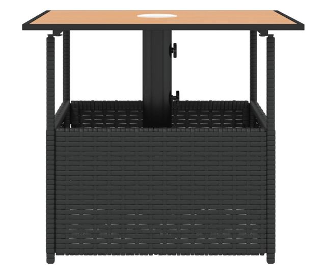 fekete polyrattan kerti asztal napernyőlyukkal 55x55x46,5 cm