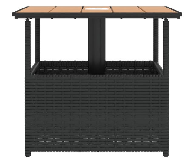 fekete polyrattan kerti asztal napernyőlyukkal 55x55x46,5 cm