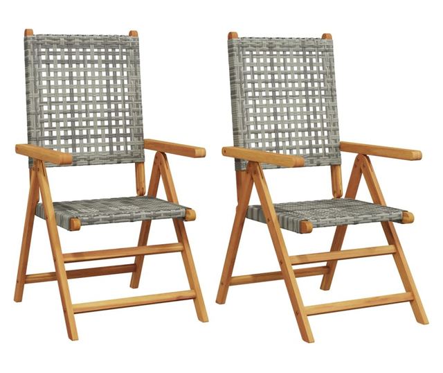 2 db szürke tömör akácfa és polyrattan kerti szék