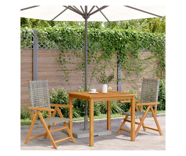 2 db szürke tömör akácfa és polyrattan kerti szék