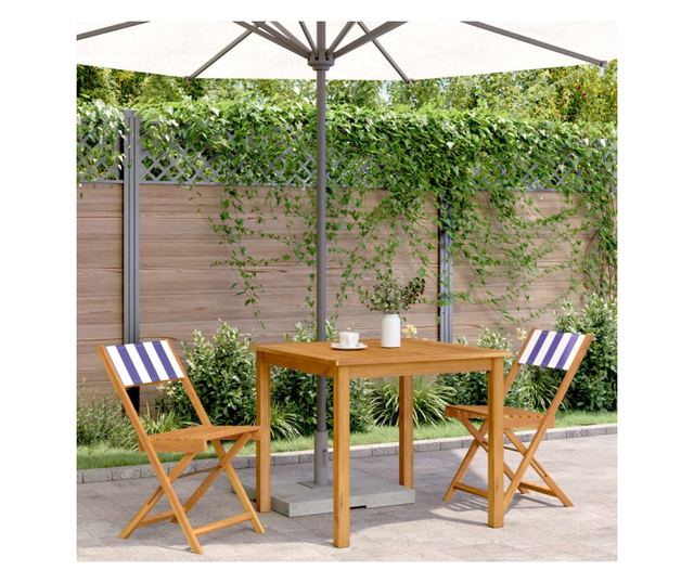 2 db kék és fehér tömör akácfa és szövet bisztrószék