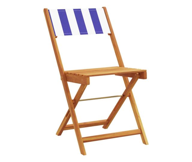 2 db kék és fehér tömör akácfa és szövet bisztrószék