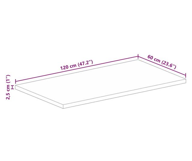 tömör újrahasznosított fa téglalap alakú asztallap 120x60x2,5cm