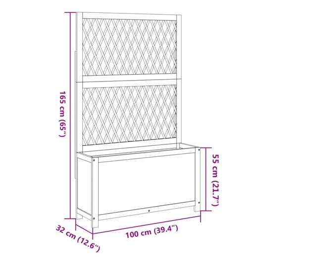 tömör akácfa rácsos ültetőláda 100 x 32 x 165 cm